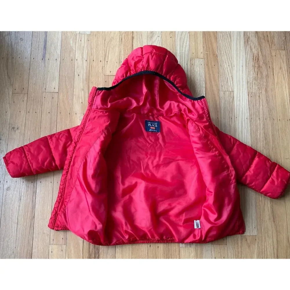 The Children's Place Red Full Zip Quilted Hooded Puffer Coat Size 5T Winter